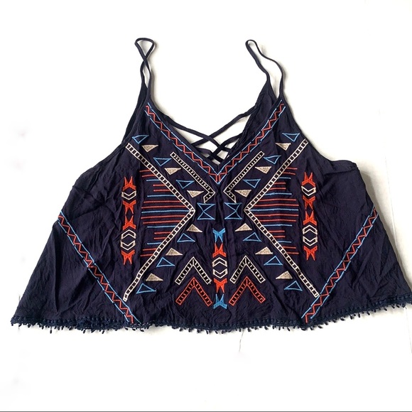 Lush Tops - 3x$15 LUSH | Embroidered Blue Cropped Tank Top Tee